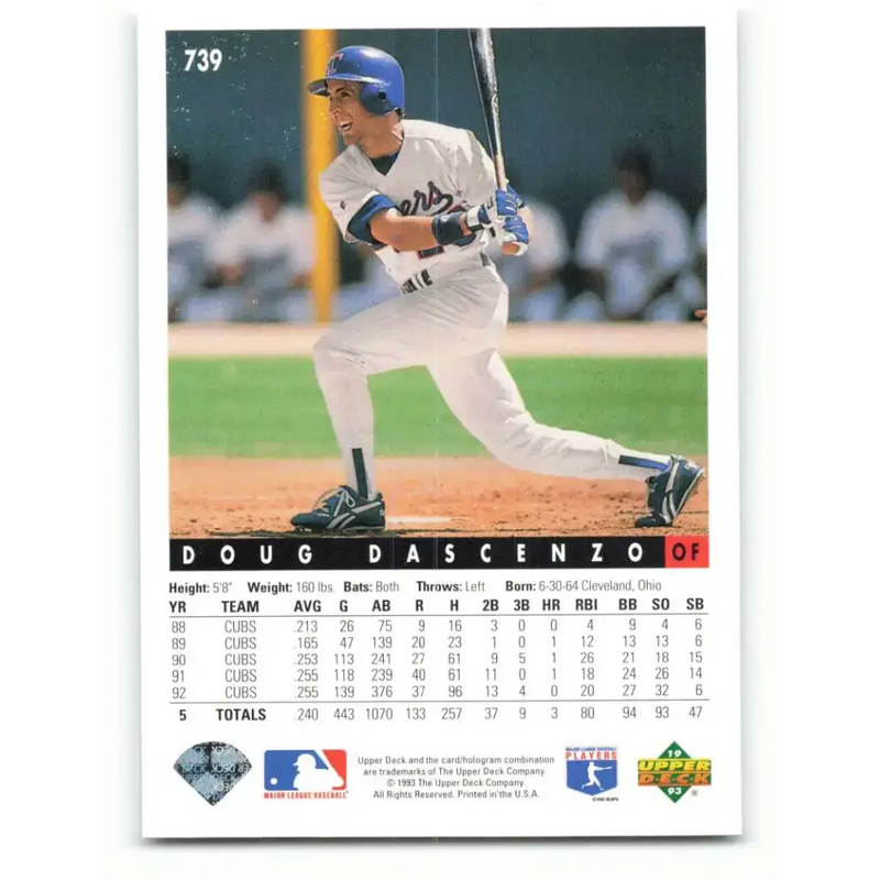 1993 Upper Deck #739 Doug Dascenzo VG Texas Rangers Baseball Card - Baseball Card Single