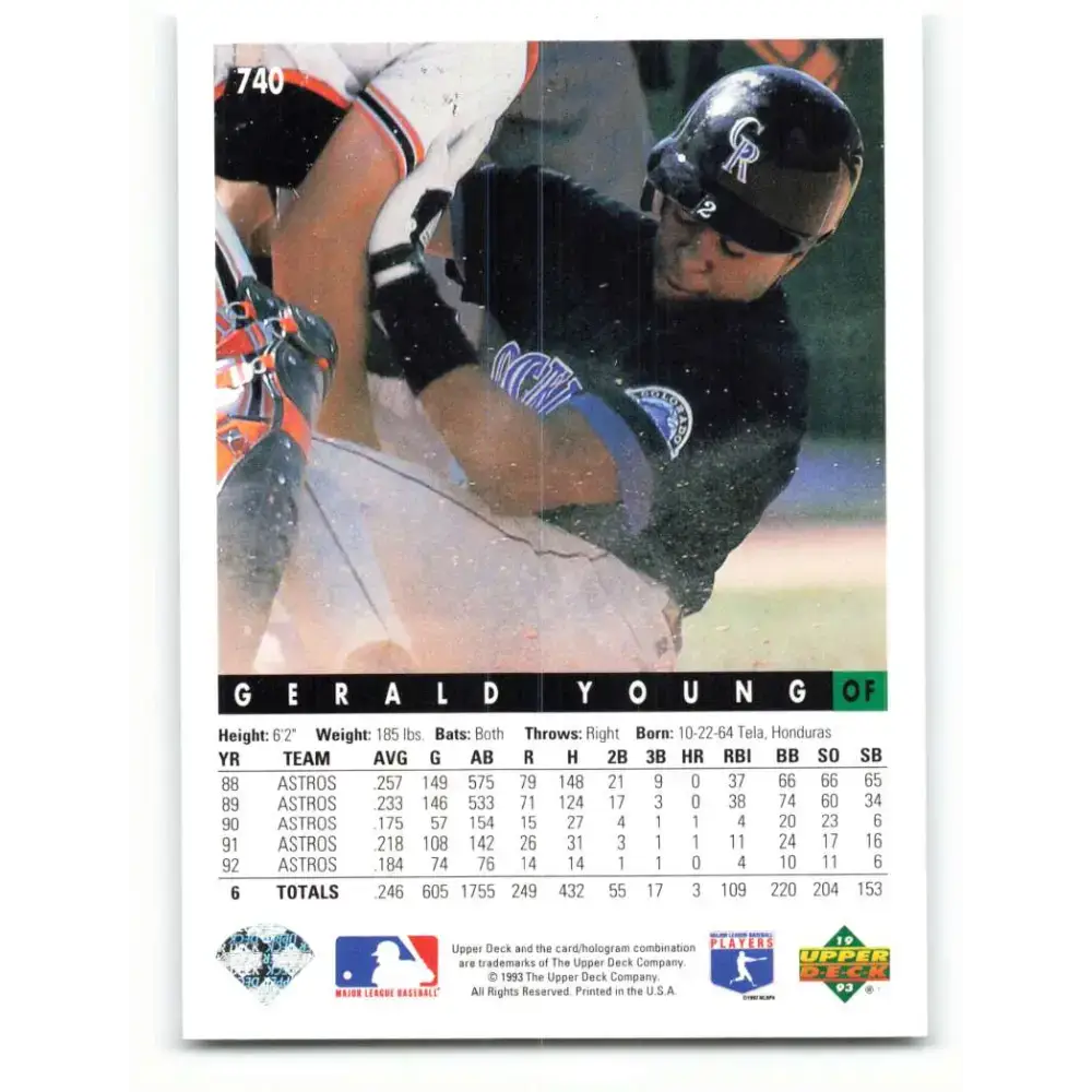 1993 Upper Deck #740 Gerald Young VG Colorado Rockies Baseball Card - Baseball Card Single