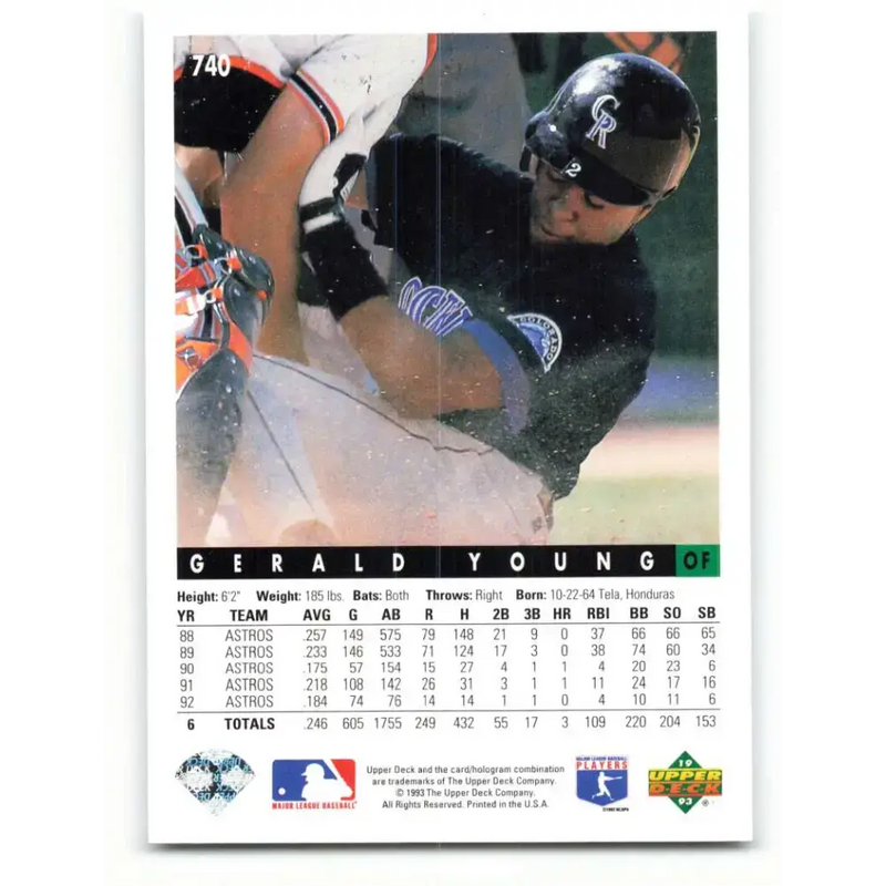 1993 Upper Deck #740 Gerald Young VG Colorado Rockies Baseball Card - Baseball Card Single