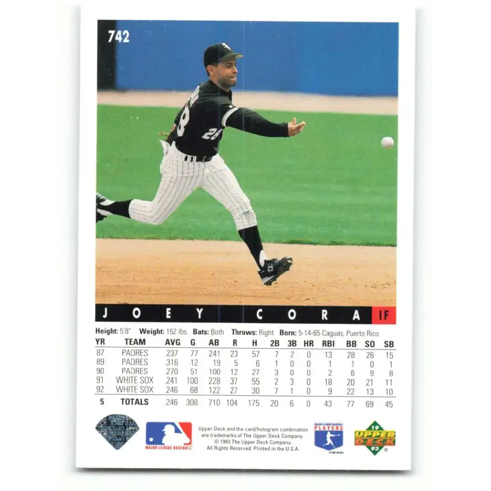1993 Upper Deck #742 Joey Cora VG Chicago White Sox Baseball Card - Baseball Card Single