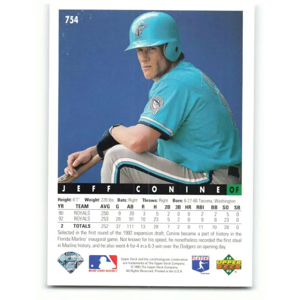 1993 Upper Deck #754 Jeff Conine VG Florida Marlins Baseball Card - Baseball Card Single