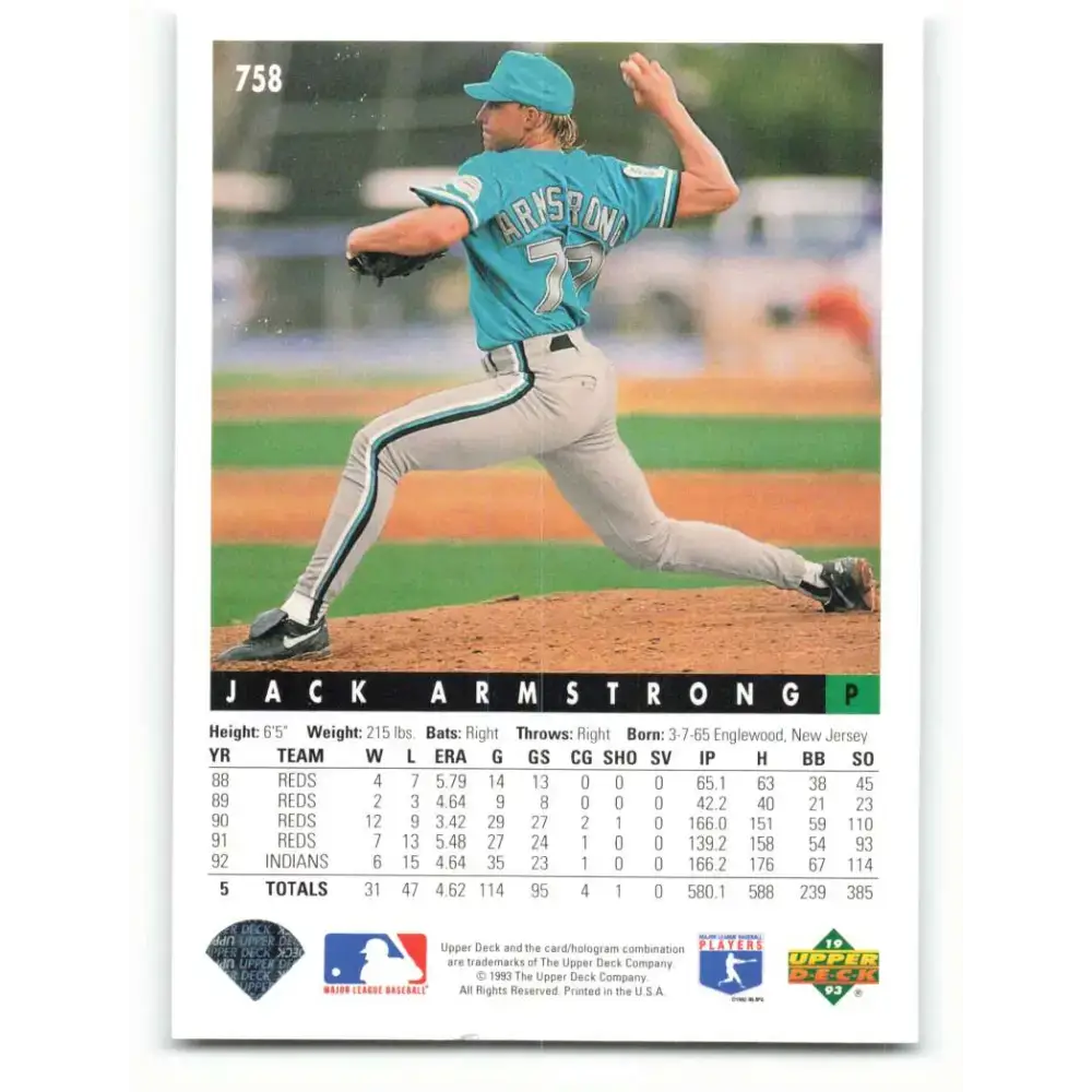 1993 Upper Deck #758 Jack Armstrong VG Florida Marlins Baseball Card - Baseball Card Single