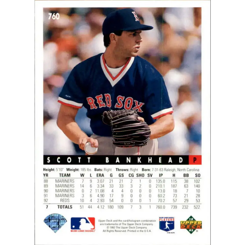 1993 Upper Deck #760 Scott Bankhead VG Boston Red Sox Baseball Card - Baseball Card Single