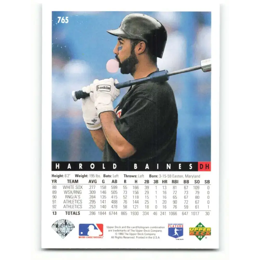 1993 Upper Deck #765 Harold Baines VG Baltimore Orioles Baseball Card - Baseball Card Single