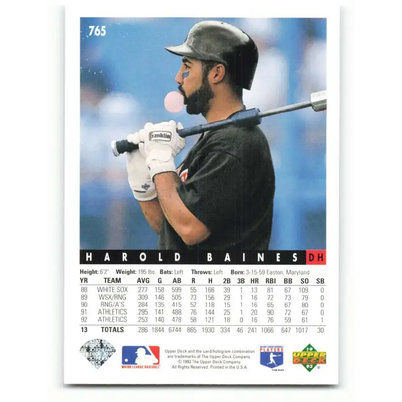 1993 Upper Deck #765 Harold Baines VG Baltimore Orioles Baseball Card - Baseball Card Single