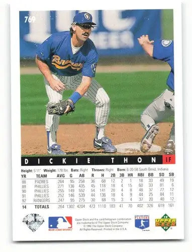 1993 Upper Deck Dickie Thon baseball card with original gloss in excellent NM-MT condition