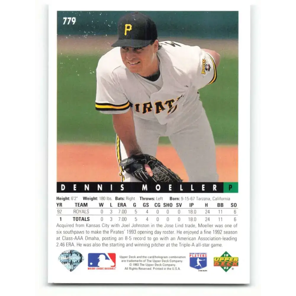 1993 Upper Deck #779 Dennis Moeller VG Pittsburgh Pirates Baseball Card - Baseball Card Single