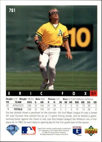 1993 Upper Deck #781 Eric Fox NM-MT Athletics - Baseball Card Single