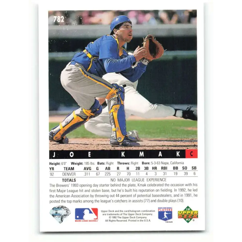 1993 Upper Deck #782 Joe Kmak VG Milwaukee Brewers Baseball Card - Baseball Card Single