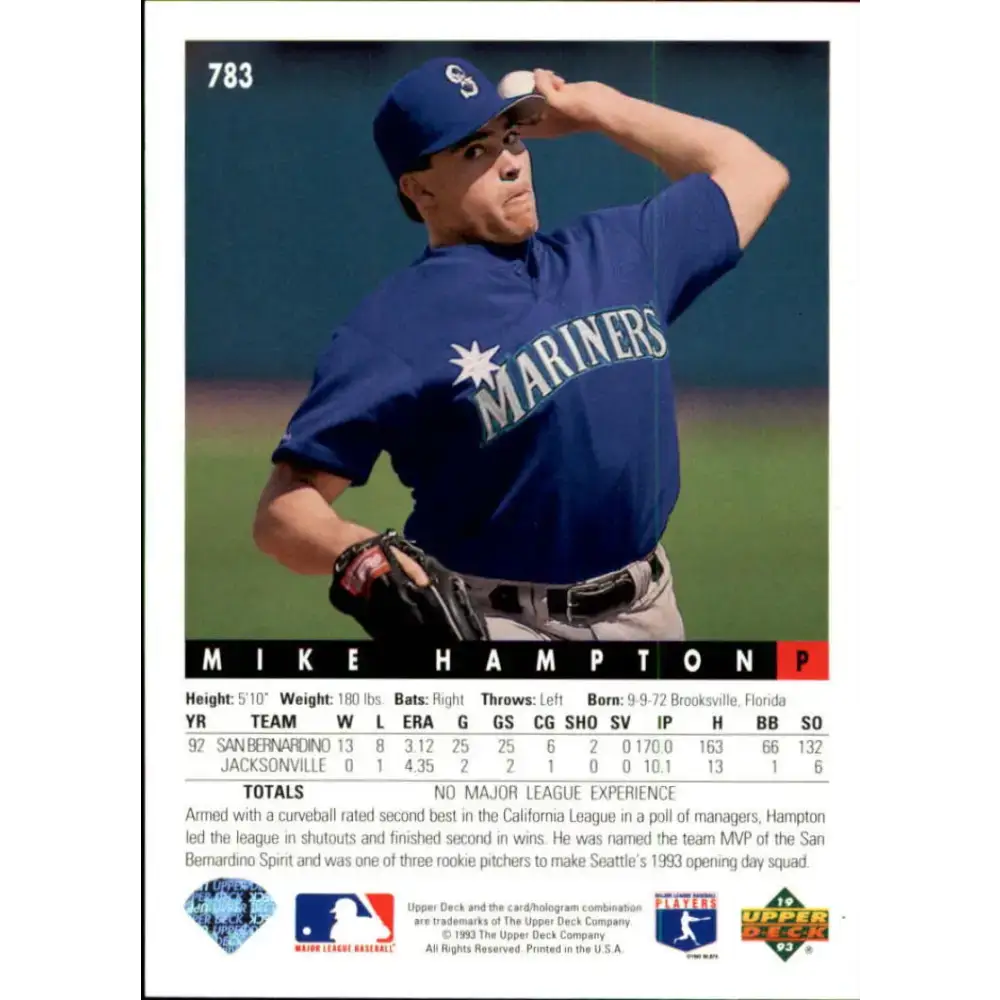 1993 Upper Deck #783 Mike Hampton VG Seattle Mariners Baseball Card - Baseball Card Single