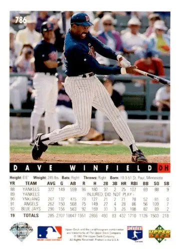 Original gloss 1993 Upper Deck Dave Winfield Minnesota Twins baseball card showcasing Winfield Minnesota Twins player