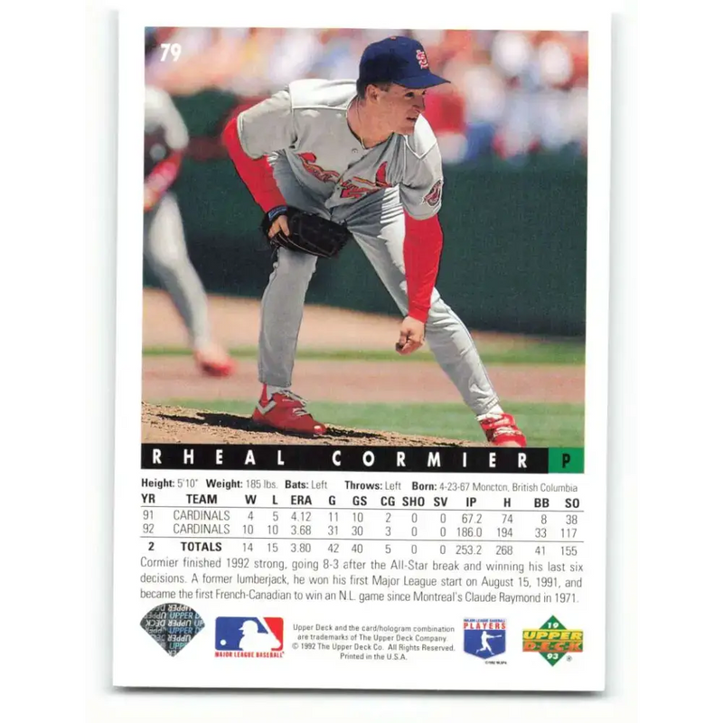 1993 Upper Deck #79 Rheal Cormier UER VG St. Louis Cardinals Baseball Card - Baseball Card Single