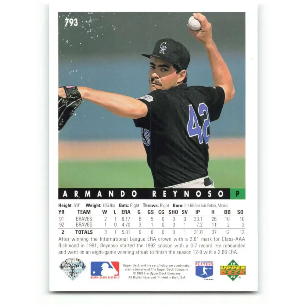 1993 Upper Deck #793 Armando Reynoso VG Colorado Rockies Baseball Card - Baseball Card Single