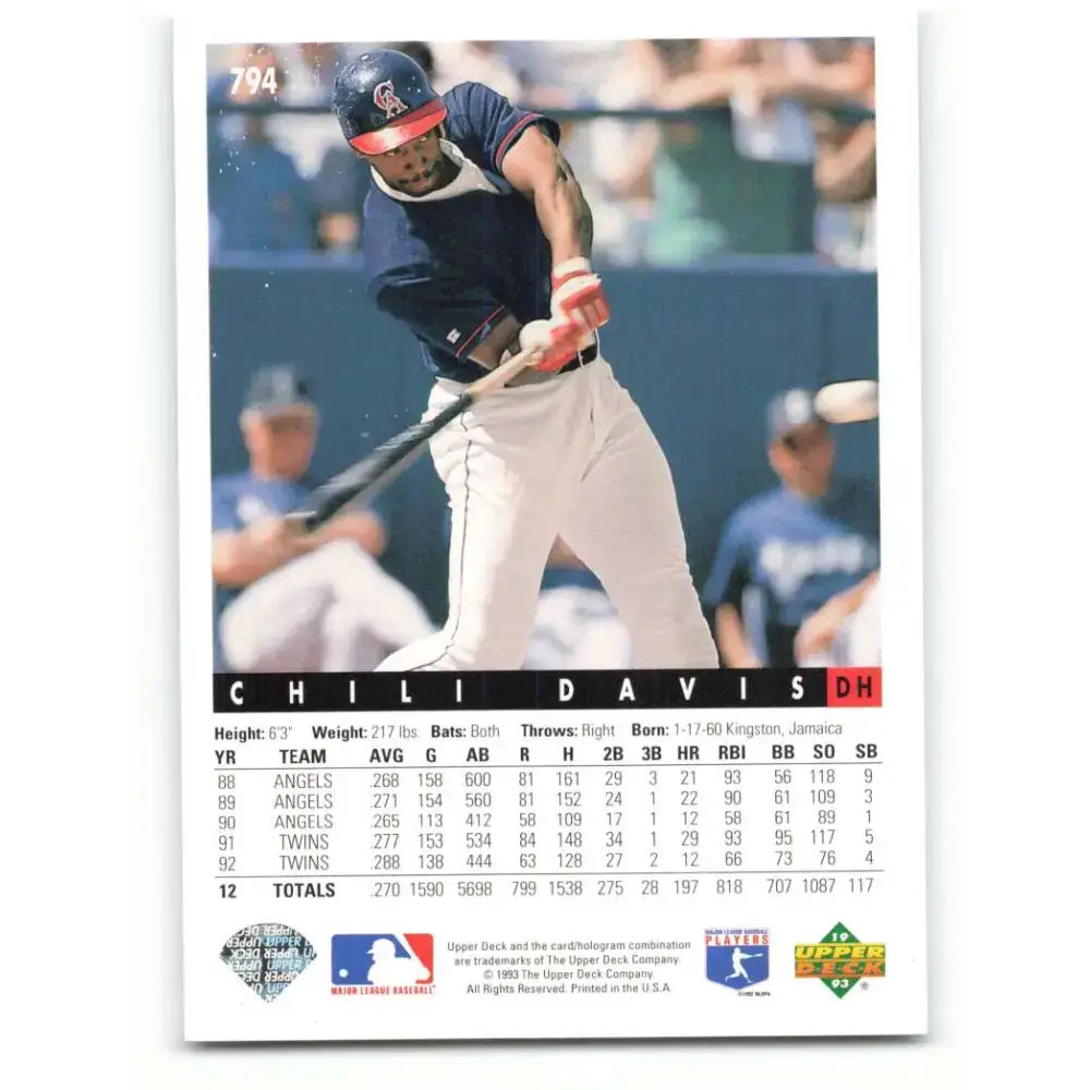 1993 Upper Deck #794 Chili Davis VG California Angels Baseball Card - Baseball Card Single