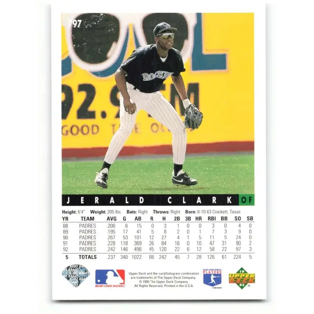 1993 Upper Deck #797 Jerald Clark VG Colorado Rockies Baseball Card - Baseball Card Single