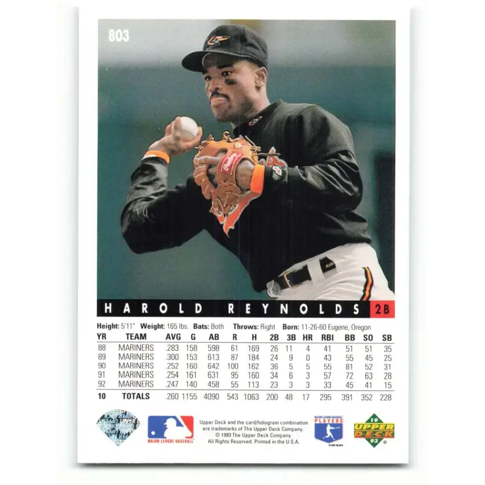 1993 Upper Deck #803 Harold Reynolds VG Baltimore Orioles Baseball Card - Baseball Card Single