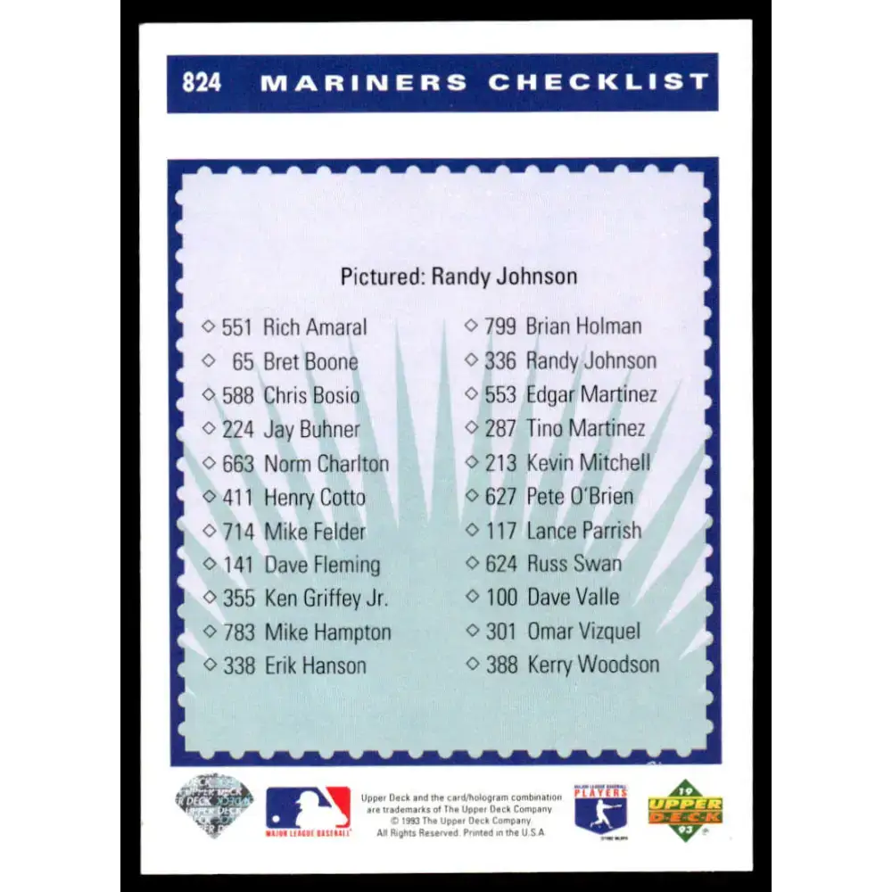 1993 Upper Deck #824 Randy Johnson NM-MT Seattle Mariners Baseball Card - Baseball Card Single