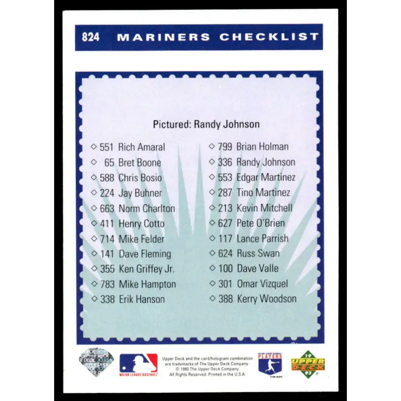 1993 Upper Deck #824 Randy Johnson NM-MT Seattle Mariners Baseball Card - Baseball Card Single