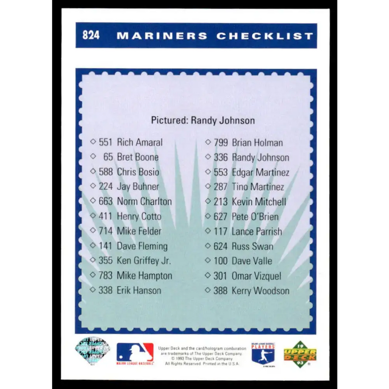 1993 Upper Deck #824 Randy Johnson NM-MT Seattle Mariners Baseball Card - Baseball Card Single