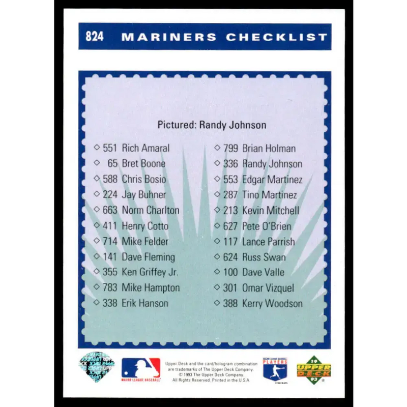 1993 Upper Deck #824 Randy Johnson NM-MT Seattle Mariners Baseball Card - Baseball Card Single