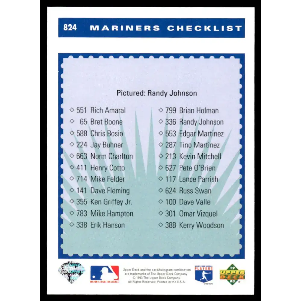 1993 Upper Deck #824 Randy Johnson NM-MT Seattle Mariners Baseball Card - Baseball Card Single