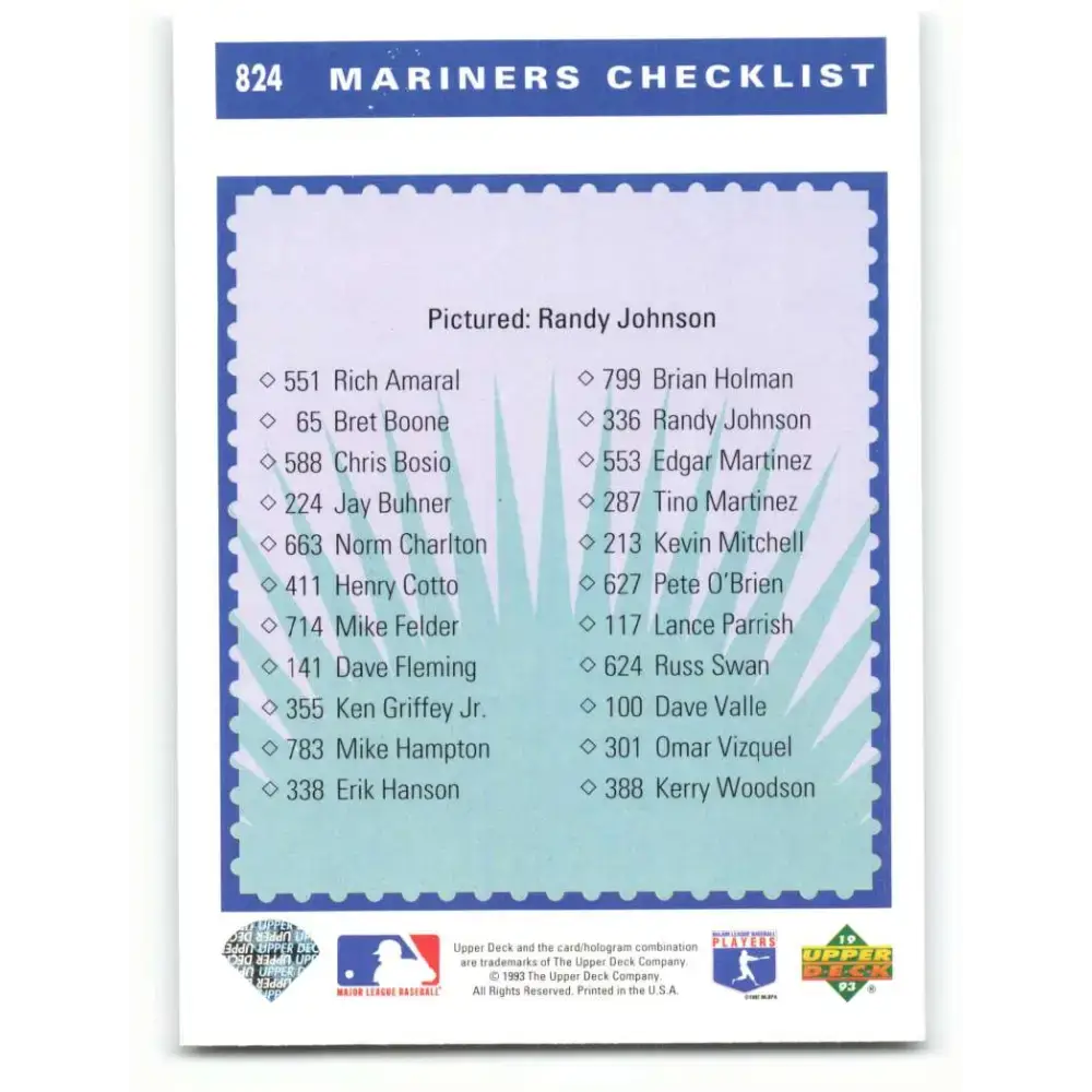 1993 Upper Deck #824 Randy Johnson TC VG Seattle Mariners Baseball Card - Baseball Card Single