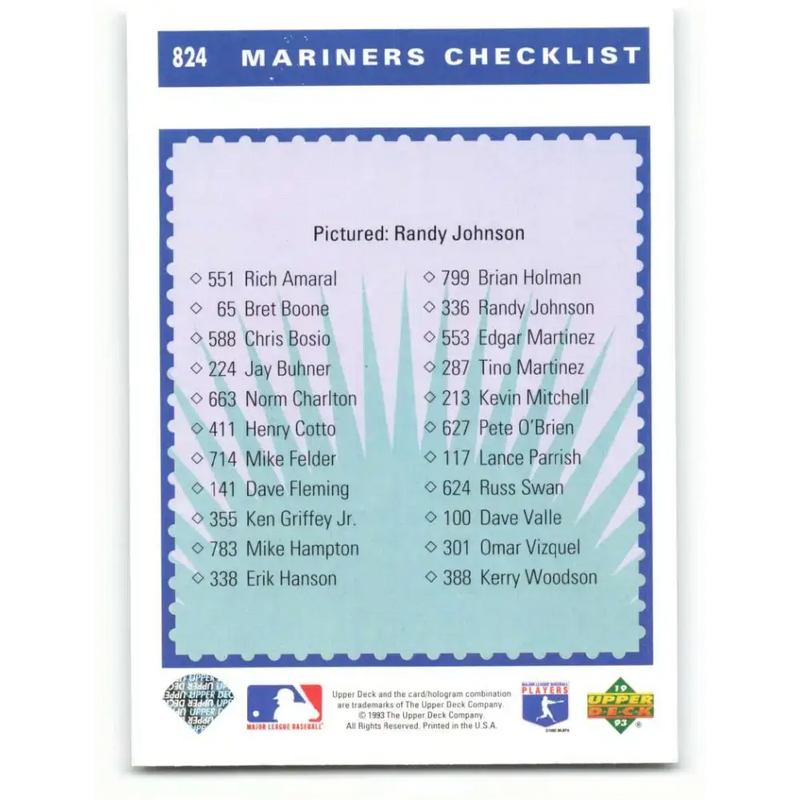 1993 Upper Deck #824 Randy Johnson TC VG Seattle Mariners Baseball Card - Baseball Card Single