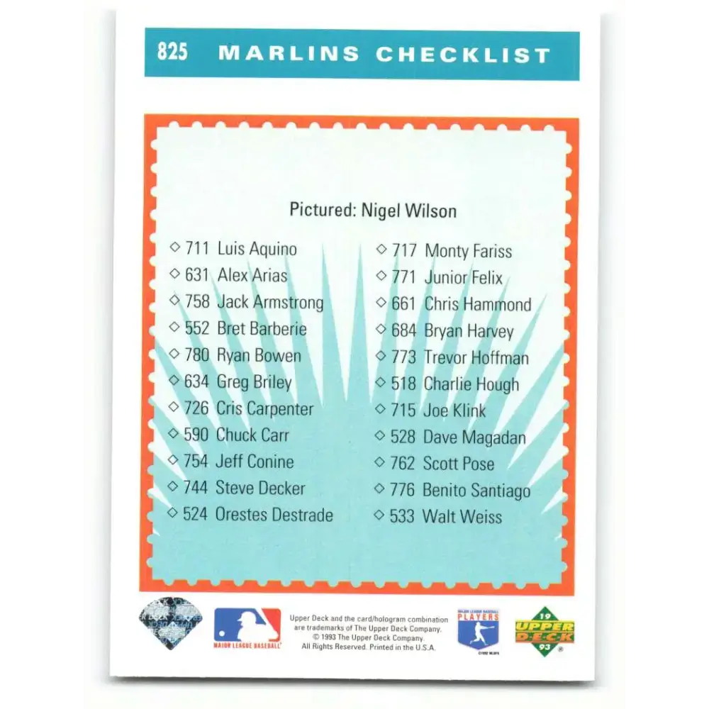 1993 Upper Deck #825 Nigel Wilson TC VG Florida Marlins Baseball Card - Baseball Card Single