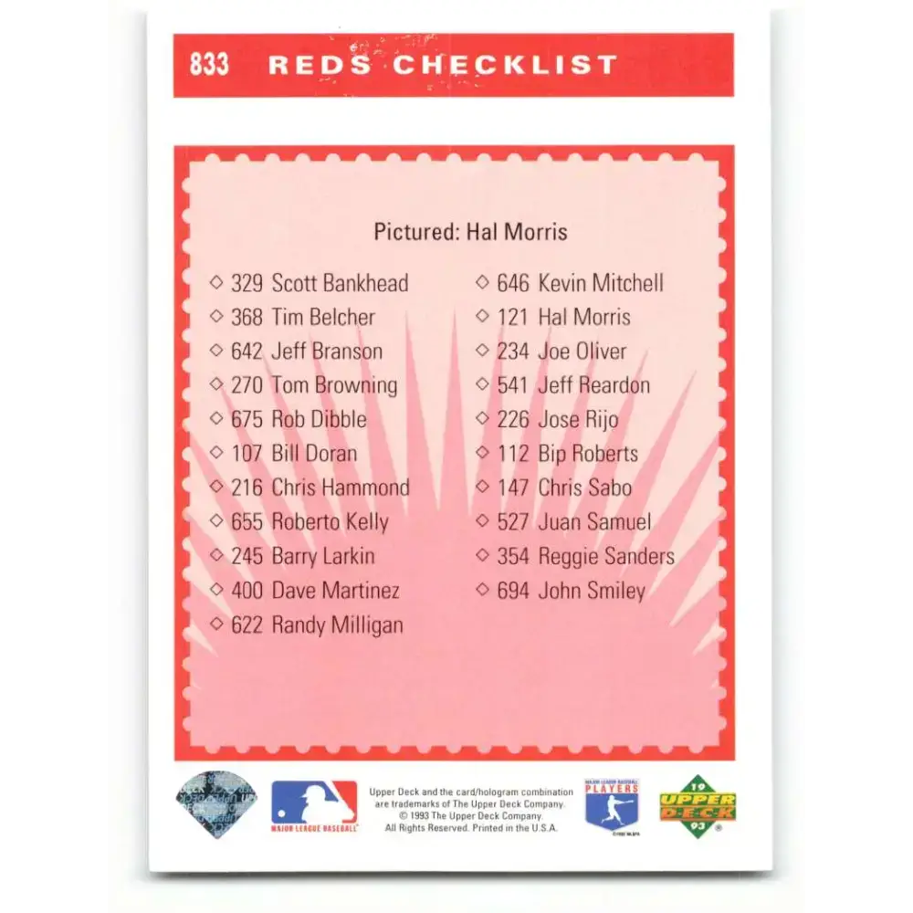 1993 Upper Deck #833 Hal Morris TC VG Cincinnati Reds Baseball Card - Baseball Card Single
