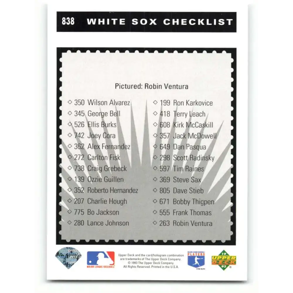 1993 Upper Deck #838 Robin Ventura TC VG Chicago White Sox Baseball Card - Baseball Card Single
