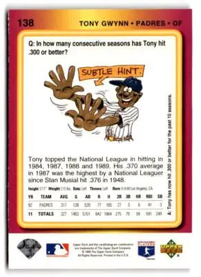 1993 Upper Deck Fun Pack #138 Tony Gwynn - Baseball Card Single