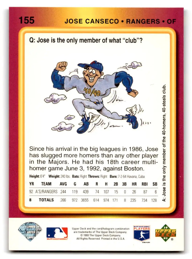 1993 Upper Deck Fun Pack #155 Jose Canseco - Baseball Card Single