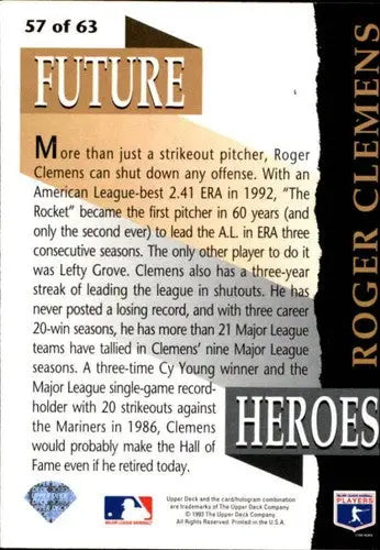 1993 Upper Deck Future Heroes Roger Clemens baseball card NM-MT Red Sox