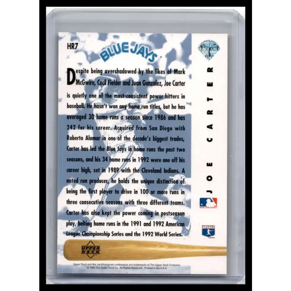 1993 Upper Deck #HR7 Joe Carter NM-MT Toronto Blue Jays Baseball Card - Baseball Card Single