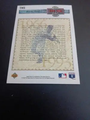 1993 Upper Deck - Then & Now Nolan Ryan #TN5. NY Mets. HOF. NRMT+ - Baseball Card Single