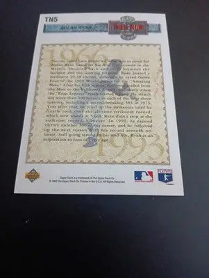 1993 Upper Deck - Then & Now Nolan Ryan #TN5. NY Mets. HOF. NRMT+ - Baseball Card Single