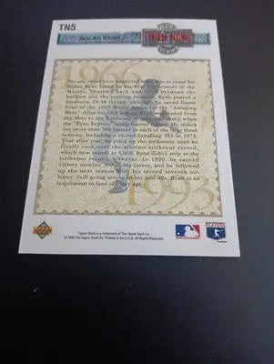 1993 Upper Deck - Then & Now Nolan Ryan #TN5. NY Mets. HOF. NRMT+ - Baseball Card Single