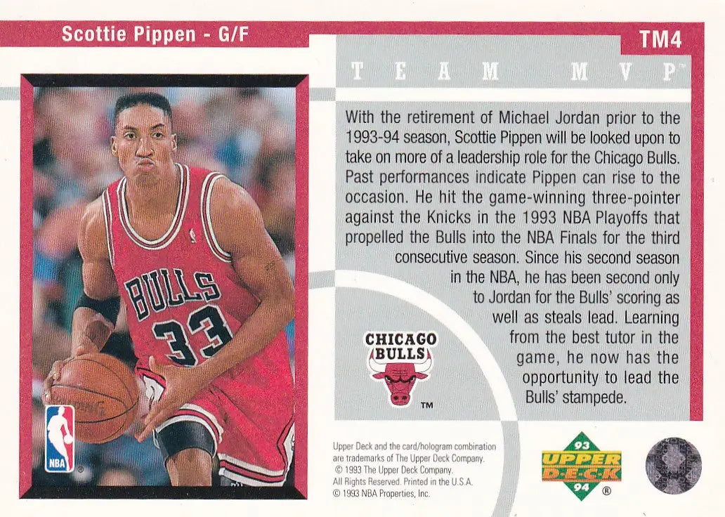 1993 UPPER DECK #TM4 SCOTTIE PIPPEN HOLO- CHICAGO BULLS - Basketball Card Single