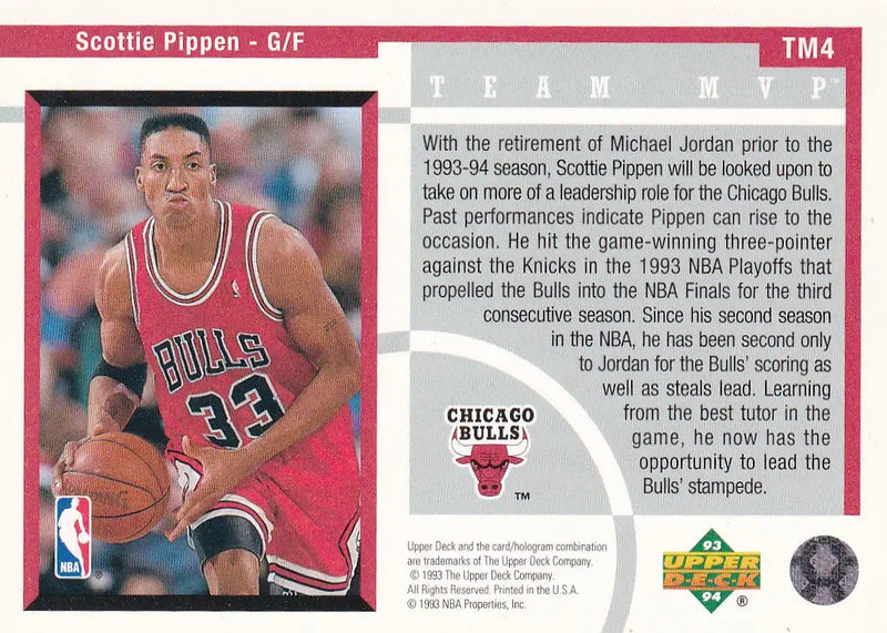 1993 UPPER DECK #TM4 SCOTTIE PIPPEN HOLO- CHICAGO BULLS - Basketball Card Single