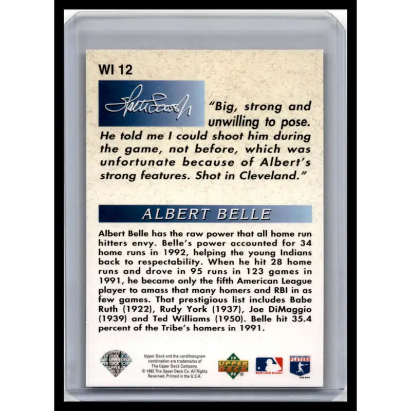 1993 Upper Deck #WI 12 Albert Belle NM-MT Cleveland Indians Baseball Card - Baseball Card Single