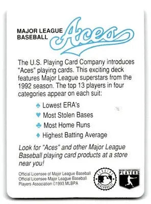 1993 US Playing Cards Baseball Aces #NNO - Baseball Card Single