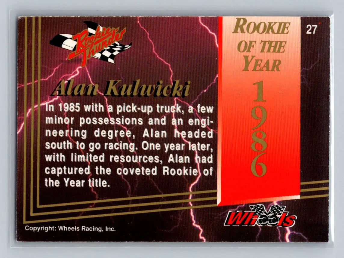 1993 Wheels Rookie Thunder #27 Alan Kulwicki AK Racing - Racing Card Single