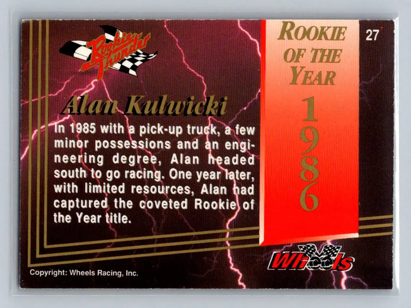 1993 Wheels Rookie Thunder #27 Alan Kulwicki AK Racing - Racing Card Single