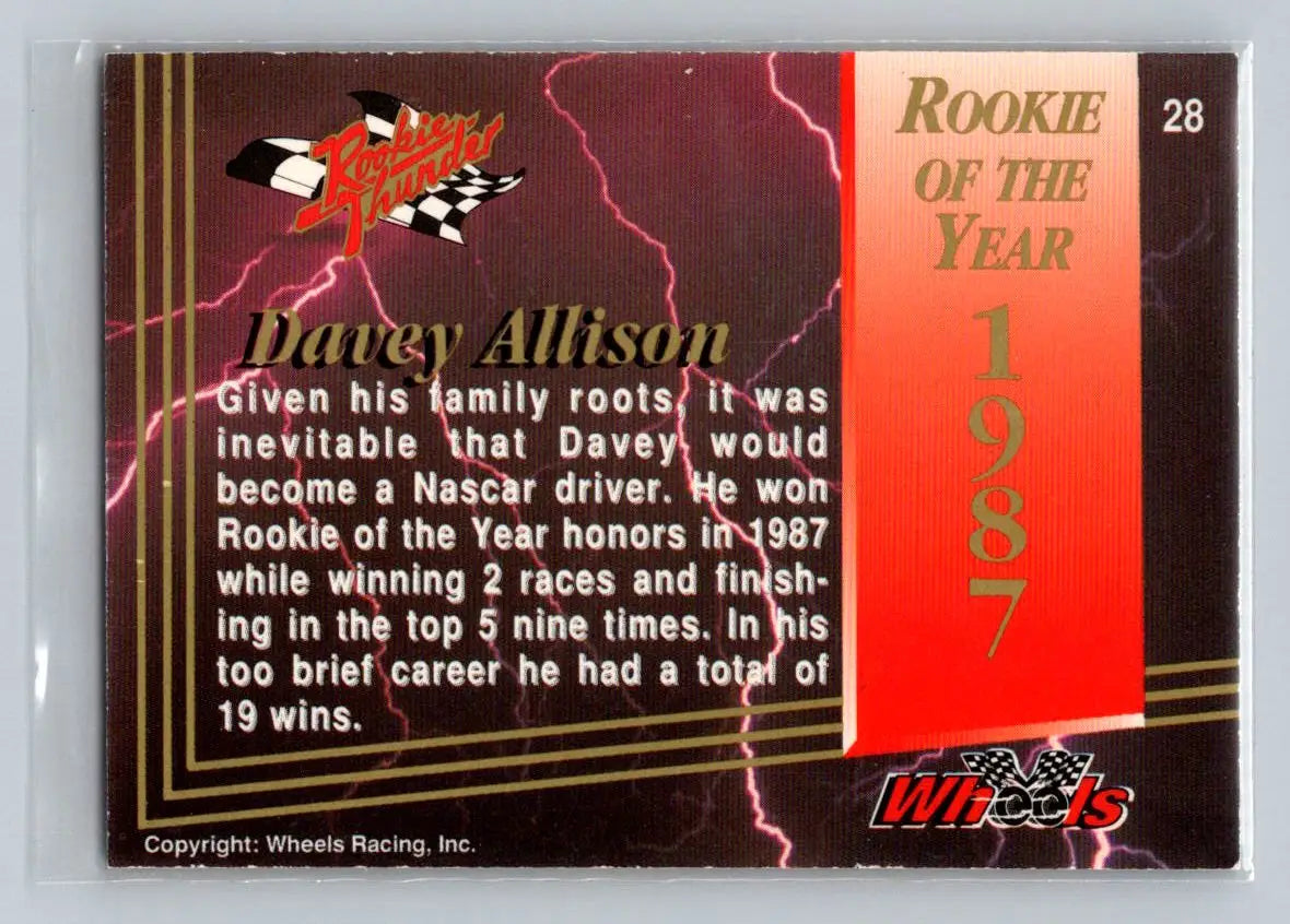 1993 Wheels Rookie Thunder #28 Davey Allison Platinum Ranier-Lundy Racing - Racing Card Single