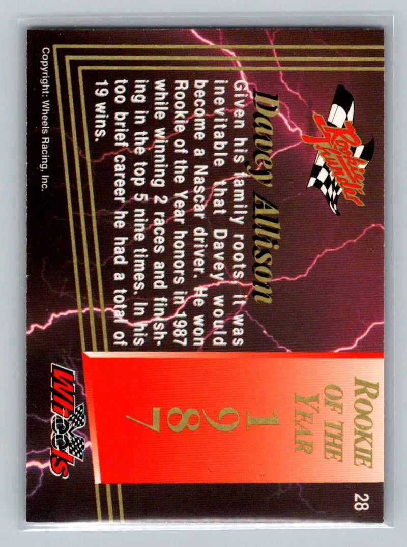 1993 Wheels Rookie Thunder #28 Davey Allison Ranier-Lundy Racing - Racing Card Single