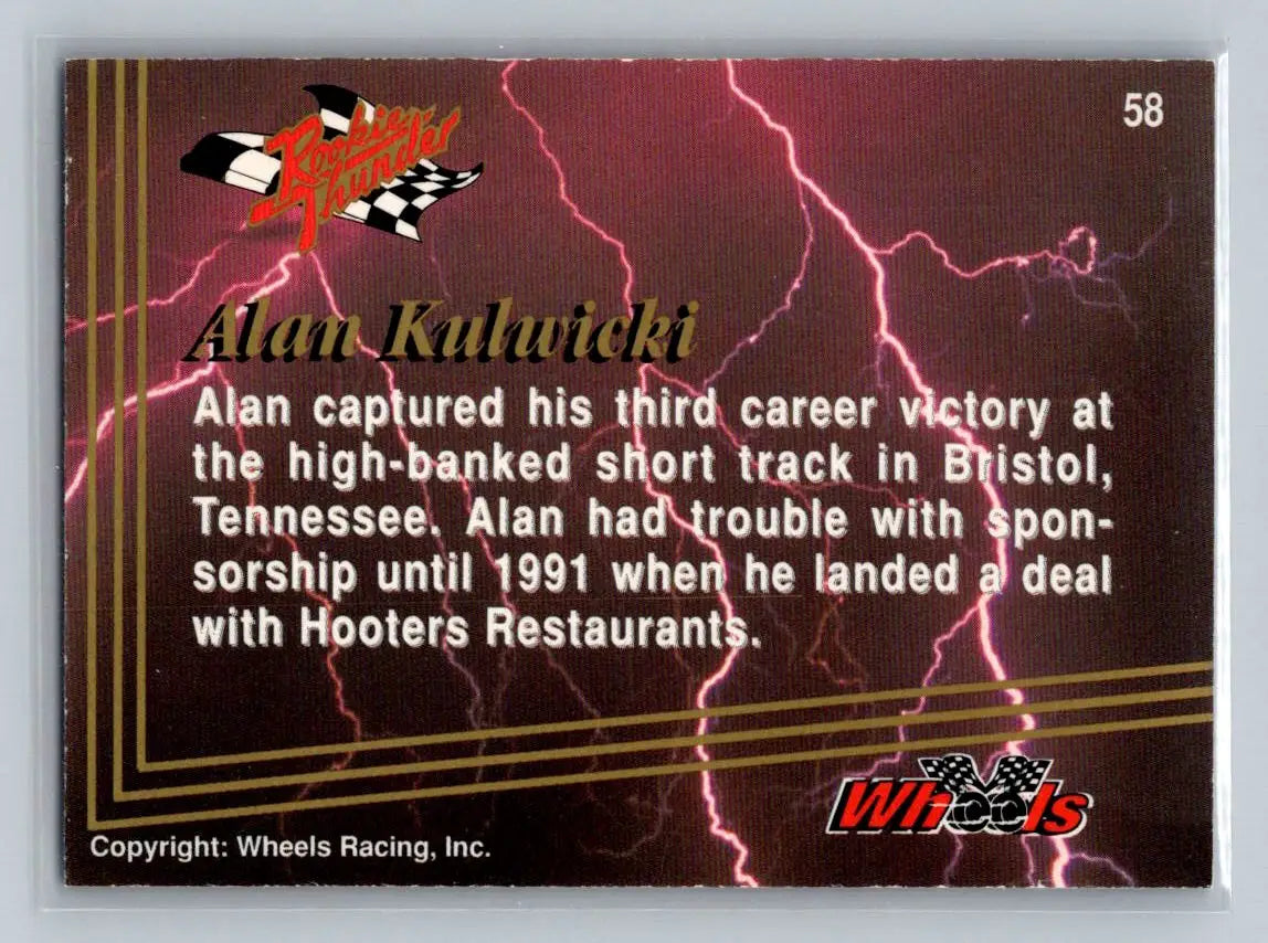 1993 Wheels Rookie Thunder #58 Alan Kulwicki AK Racing - Racing Card Single
