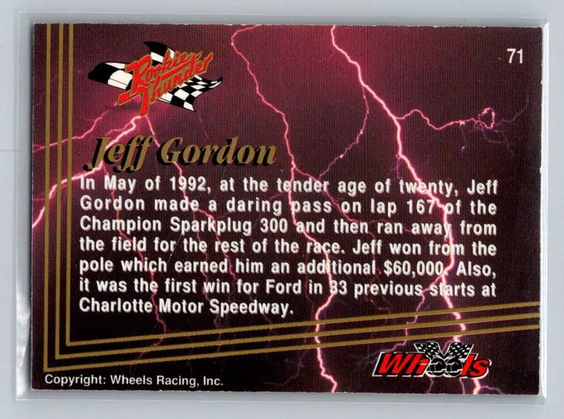 1993 Wheels Rookie Thunder #71 Jeff Gordon Bill Davis Racing - Racing Card Single