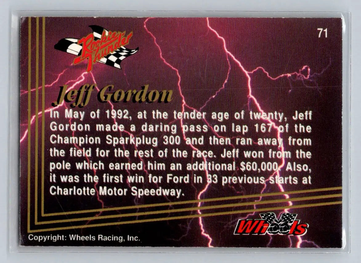 1993 Wheels Rookie Thunder #71 Jeff Gordon Platinum Bill Davis Racing - Racing Card Single