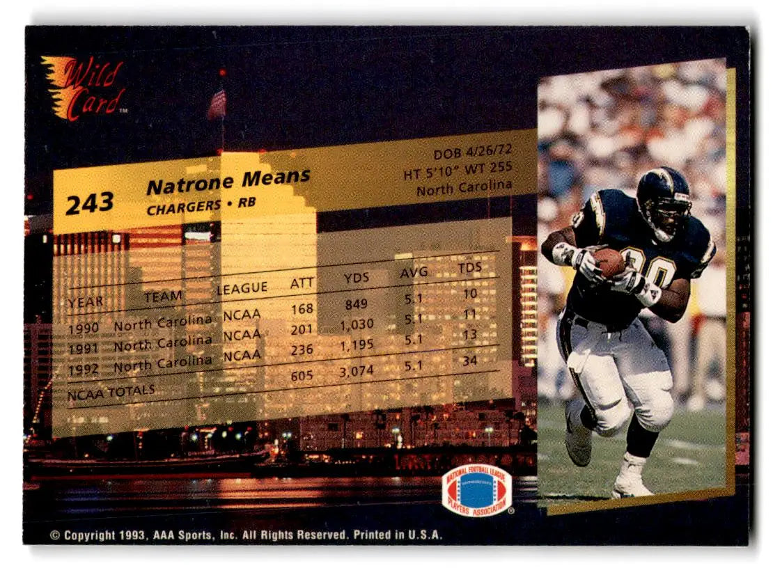 1993 Wild Card #243 Natrone Means - Football Card Single