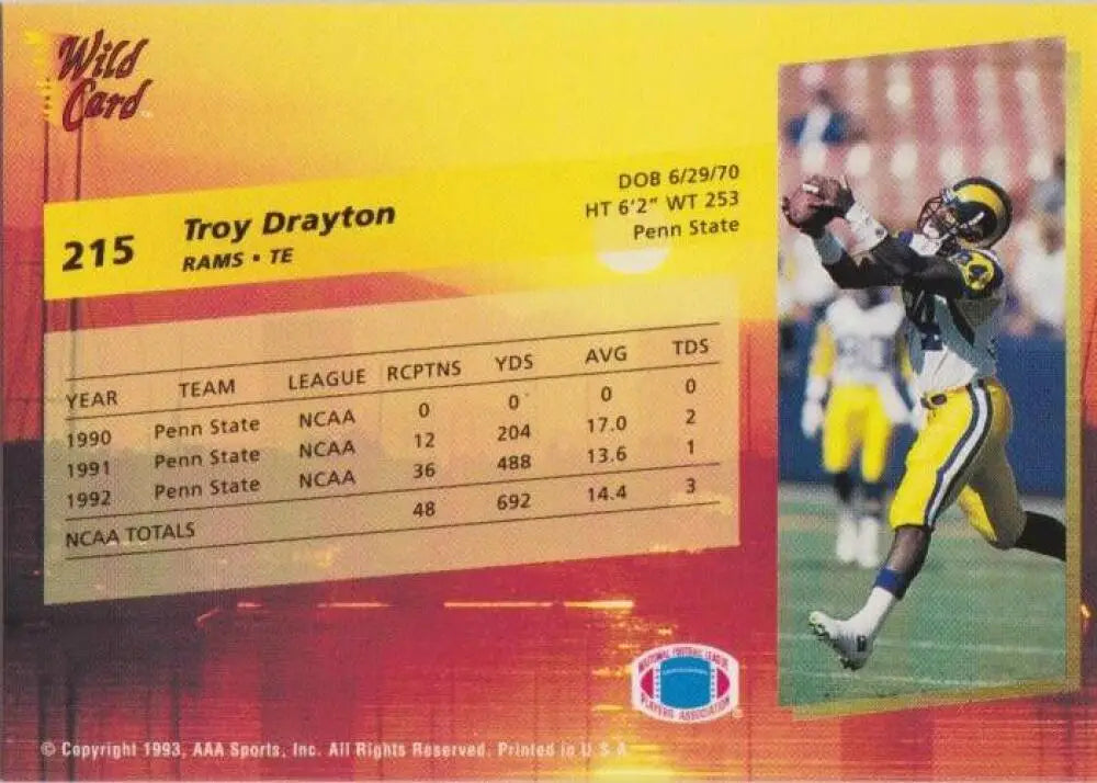 1993 Wild Card Superchrome #215 Troy Drayton NM Near Mint RC Rookie ID:79546 - Football Card Single
